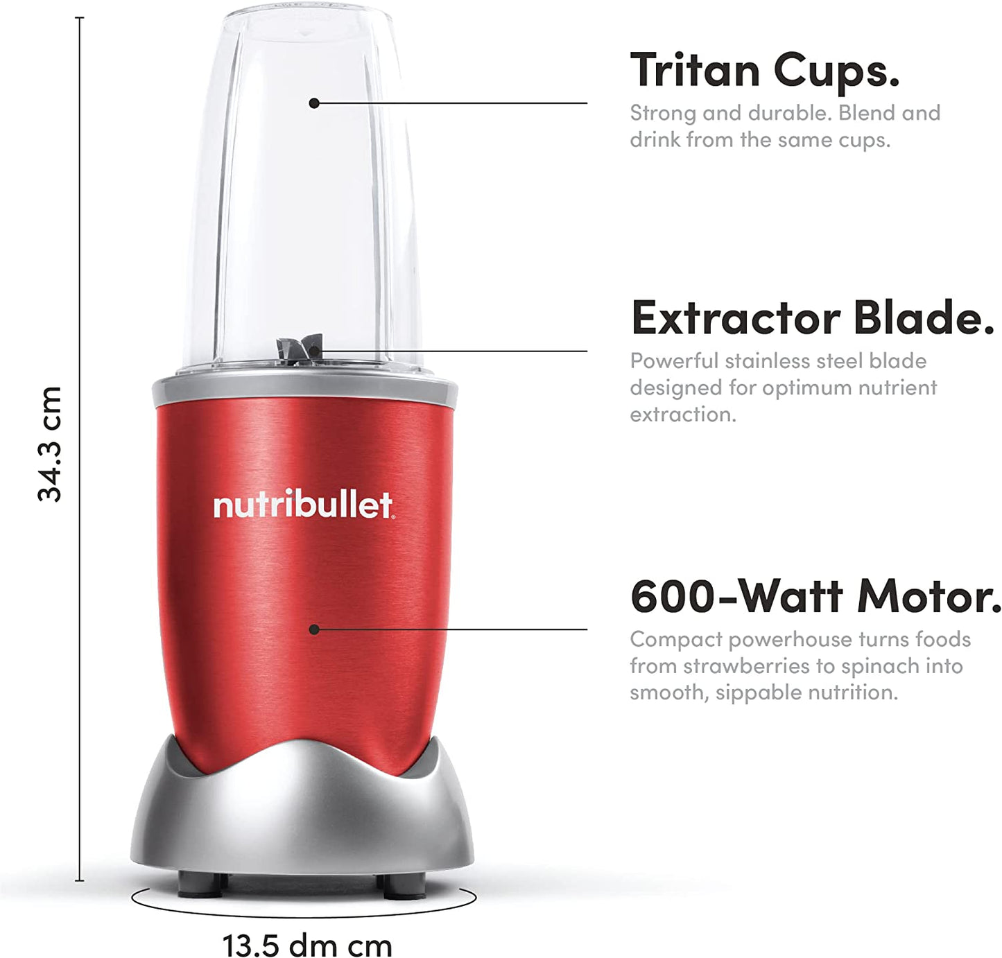 NutriBullet 600 Series Blender, 600 W, 8-Piece set, Red